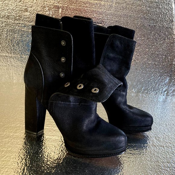 Vera Wang Marilyn Platform Boots Booties Black Leather Chunky Rock Punk Size 9.5 - Picture 1 of 12